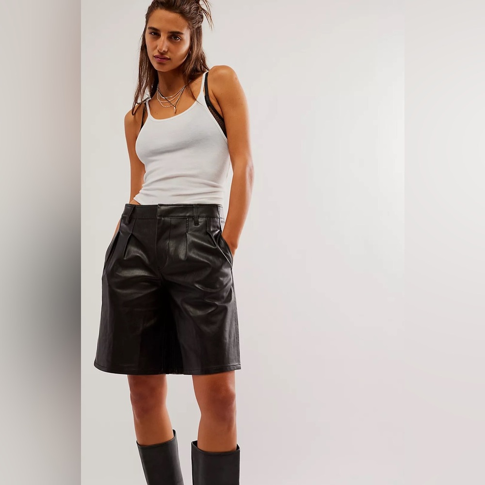 We the Free Faux Leather Bermuda Black Shorts